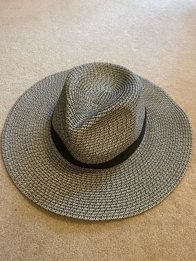 J. Crew Black and Natural Packable Straw Hat